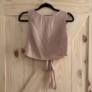 Brown Gingham Tie-Back Top